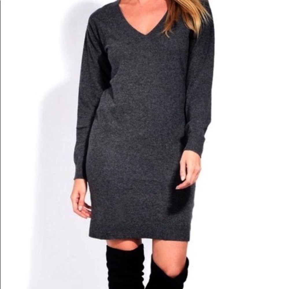 Sundance Cashmere Sweater Dress V Neck Charcoal Gray S
